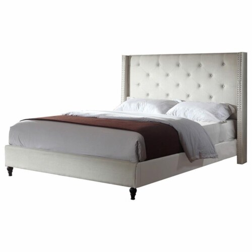 Best Master Valentina Fabric Upholstered Wingback East King Platform Bed - Beige Perspective: front