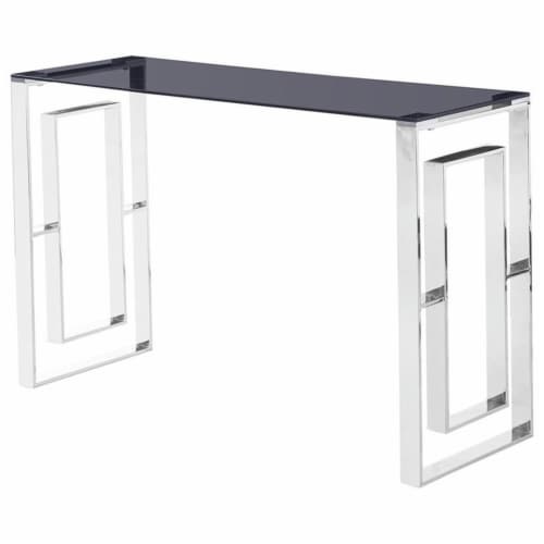 Best Master Mallory Stainless Steel and Smoked Glass Console Table in Silver Perspective: front
