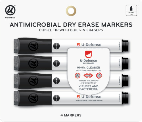 U Brands Antimicrobial Dry Erase Markers - Black Perspective: front