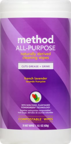 Method All Purpose French Lavender Compostable Cleaning Wipes Perspective: front