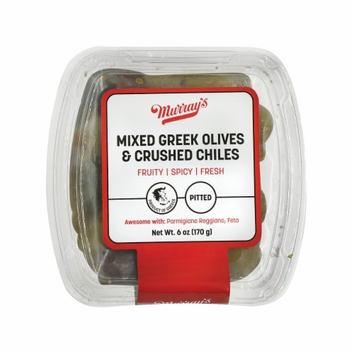 Murray's Mixed Greek Olives & Crushed Chiles Perspective: front