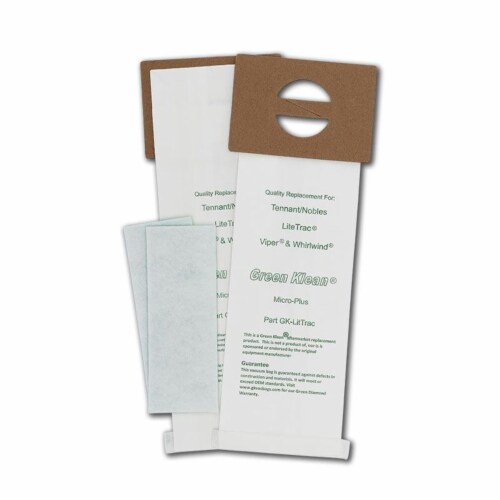 Green Klean GK-LitTrac Tennant & Nobles LiteTrac, Viper & Whirlwind Replacement Vacuum Bags - Perspective: front