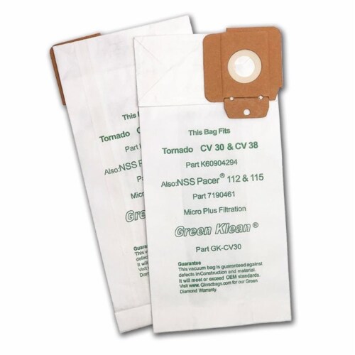 Green Klean GK-CV30 NSS Pacer 12 & 15 Replacement Vacuum Bags - 10 per Case - Case of 10 Perspective: front