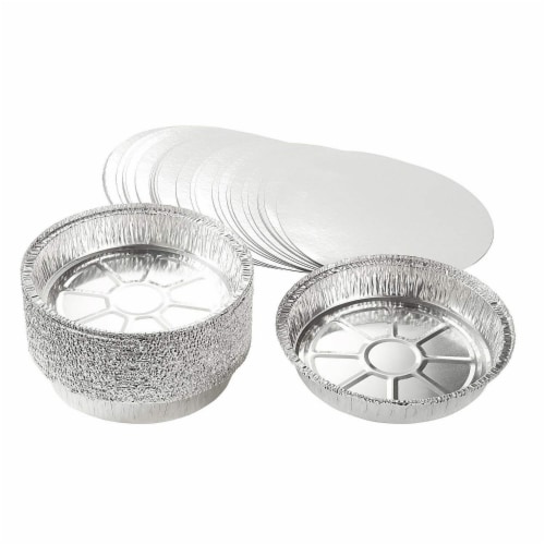 Aluminum Foil Pans - 25-Piece Round Disposable Tin Pans with Flat Board Lids Perspective: front