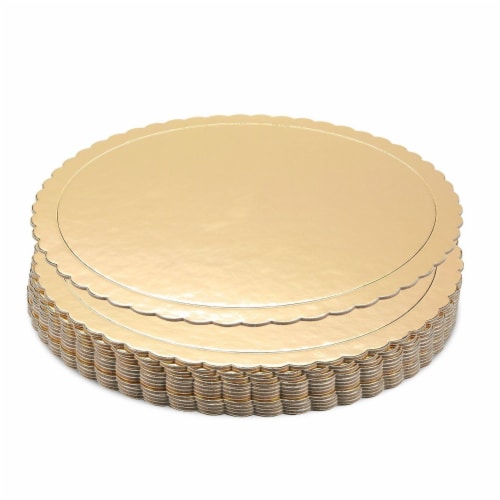 12-Pack Round Cake Boards, Cardboard Scalloped Cake Circle Bases, 10 Inches Diameter, Gold Perspective: front