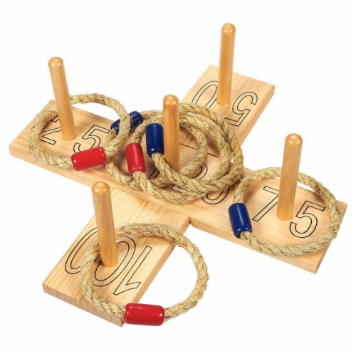 Ring Toss Throw Game - 6 Rope Rings and 2 Wooden Boards - Fun Party Game Perspective: front