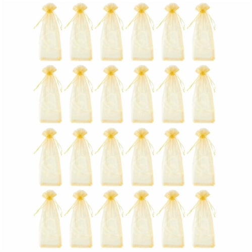 24-Pack Gold Satin Drawstring Wine Wrapping Bags Bottle Gift Bag for Display Perspective: front