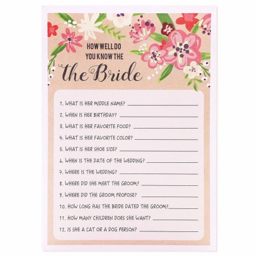 50 Sheets Floral Bridal Shower Games for Guests, How Well Do You Know ...