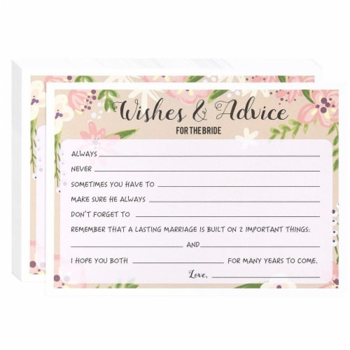 50 Sheet Floral  Wedding Game Cards Marriage Advice for Bridal Shower, Pink Perspective: front