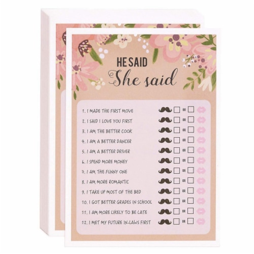 50 Sheet Floral Wedding Game Cards for Bachelorette Party and Wedding, Pink Perspective: front