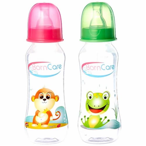 BornCare BCWS-103-3 8oz 250ml Regular Feeding Bottle with Silicone Nipple, Fast Flow - 2 Pack Perspective: front