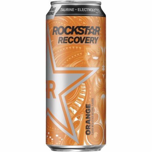 Rockstar Recovery Orange Energy Drink Perspective: front