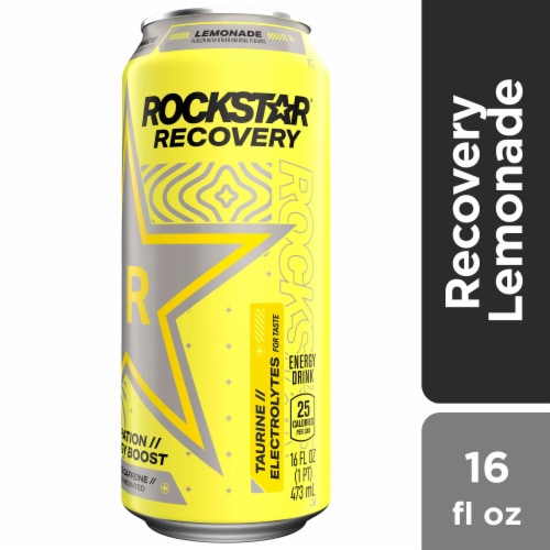 Rockstar Recovery Lemonade Energy Drink Perspective: front