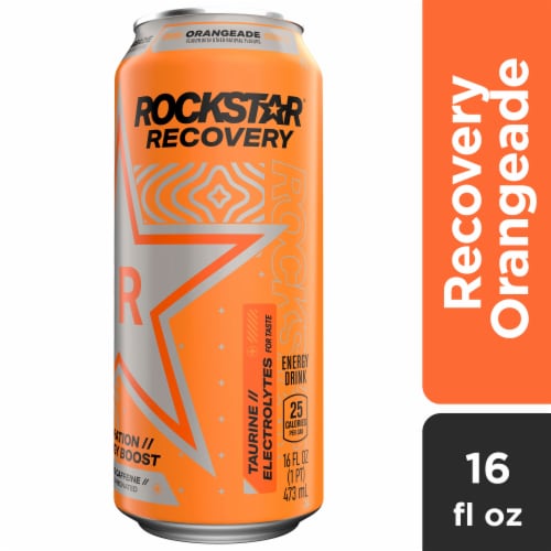 Rockstar Recovery Orange Energy Drink Perspective: front