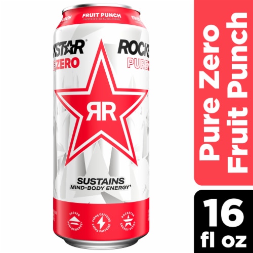 Rockstar® Pure Zero Fruit Punch Energy Drink Can Perspective: front