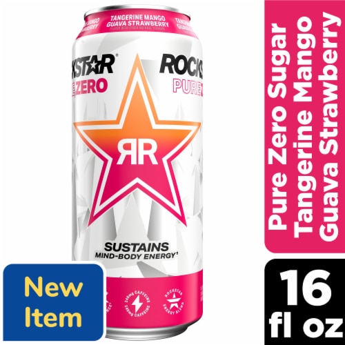 Rockstar Pure Zero Tangerine Mango Guava Strawberry Energy Drink Perspective: front