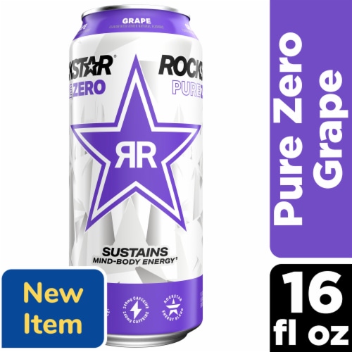 Rockstar Pure Zero Energy Drink, Zero Sugar, Grape Perspective: front
