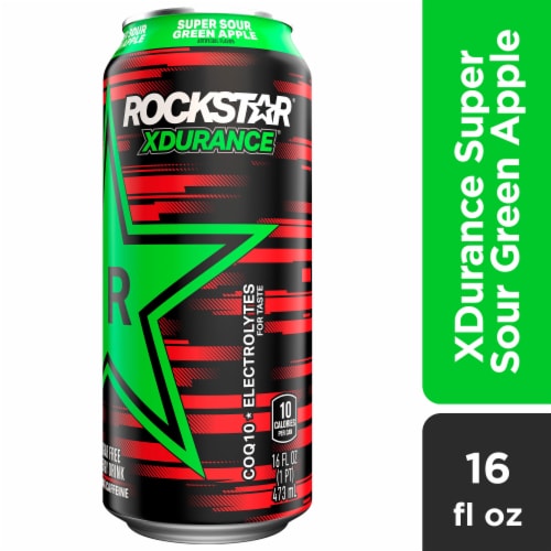 Rockstar® XDurance Super Sours Green Apple Energy Drink Can Perspective: front