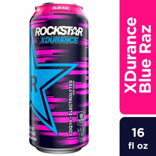 Rockstar® XDurance Blue Raz Energy Drink Can Perspective: front
