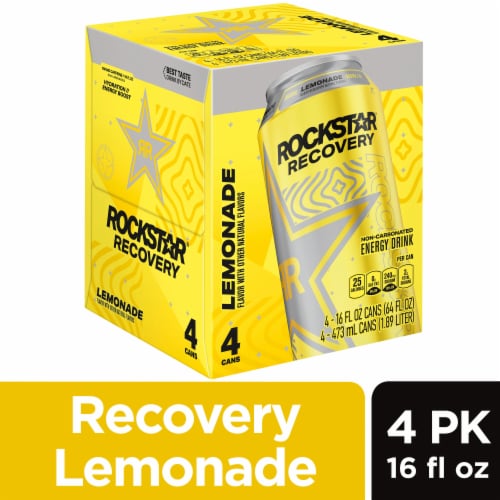 Rockstar® Recovery Lemonade Energy Drink Multipack Cans Perspective: front