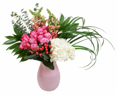 Dozen Rose Cluster Vase - Pink / White Perspective: front