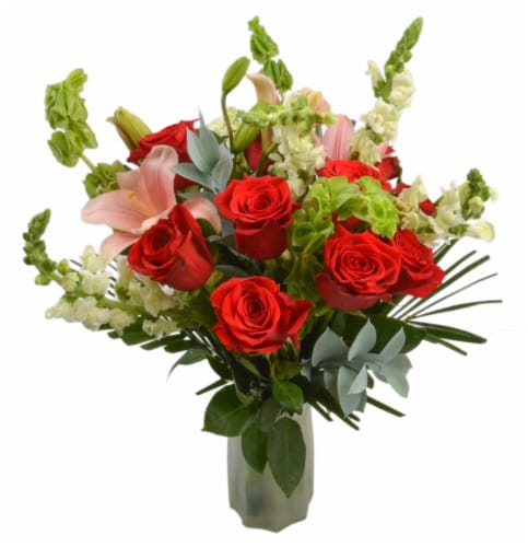 Dozen Roses in Vase Perspective: front