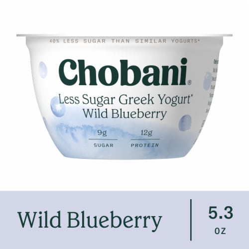 Chobani® Wild Blueberry Less Sugar Low Fat Greek Yogurt Cup Perspective: front