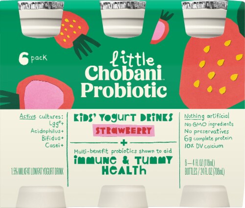 Little Chobani Probiotic Kids' Strawberry Lowfat Yogurt Drinks Perspective: front