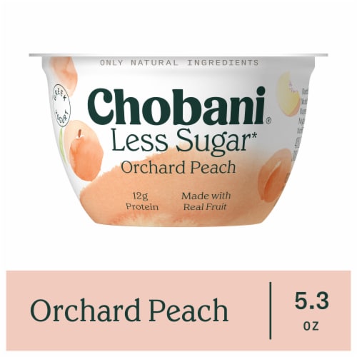 Chobani® Clingstone Peach Less Sugar Low Fat Greek Yogurt Cup Perspective: front