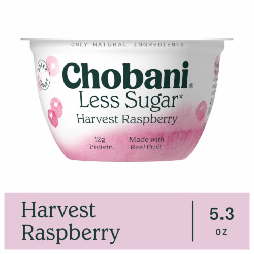 Chobani Less Sugar Low-Fat Willamette Raspberry Greek Yogurt 5.3oz Perspective: front