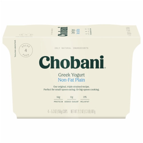 Chobani Non-Fat Greek Yogurt with Probiotics, Plain 5.3 oz