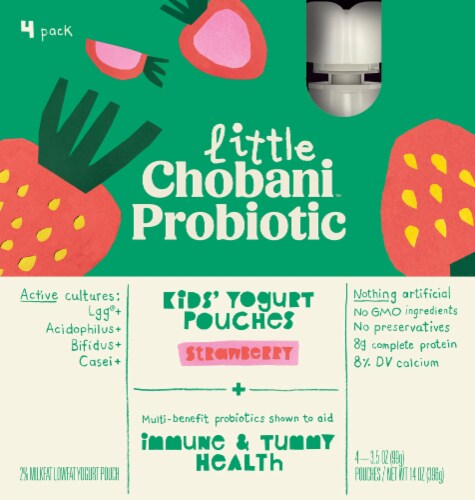 Little Chobani Probiotic Strawberry Kids' Yogurt Pouches Perspective: front