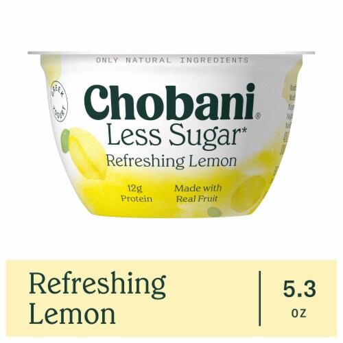 Chobani Less Sugar Low-Fat Fino Lemon Greek Yogurt 5.3oz Perspective: front