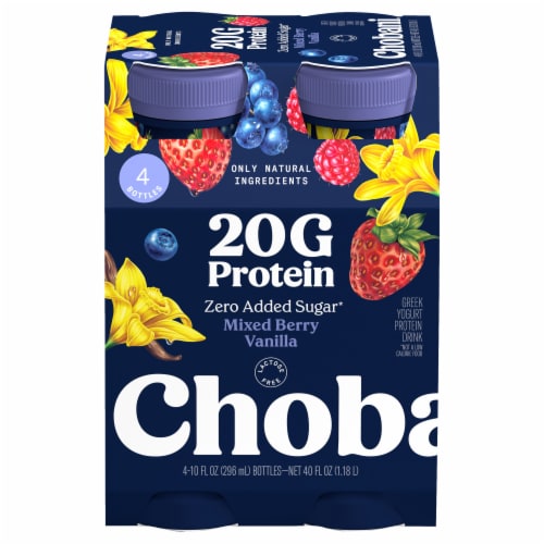 Chobani® 20g Protein Lowfat Greek Yogurt Drink Mixed Berry Vanilla 10 fl oz 4PK Perspective: front