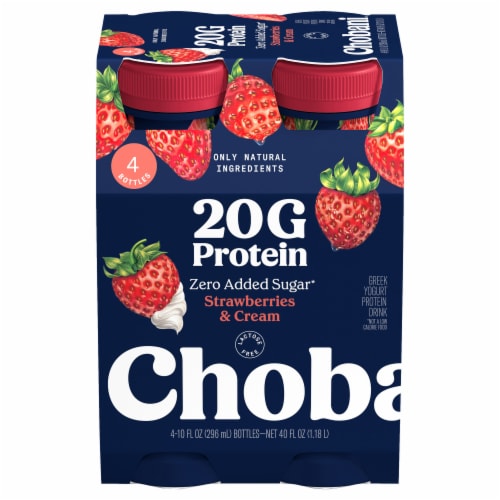 Chobani® 20g Protein Lowfat Greek Yogurt Drink Strawberries & Cream 10 fl oz 4PK Perspective: front