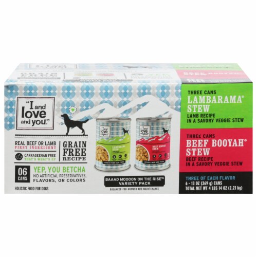 I and Love and You Baaad Moooon on the Rise Wet Dog Food Variety Pack - 6 Count Perspective: front