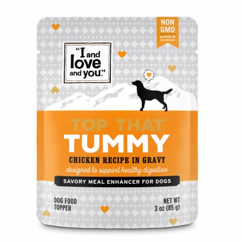 I and Love and You Top That Tummy Chicken Recipe in Gravy Meal Enhancer for Dogs Perspective: front