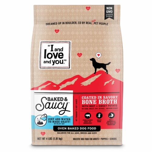 I and love and you Baked and Saucy Dry Dog Food with Gravy Coating, Beef and Sweet Potato, 4 lb Perspective: front