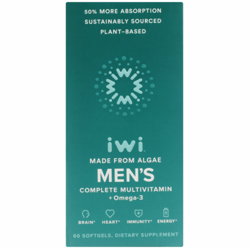 iWi Algae-based Men's Complete Multivitamin + Omega-3 Perspective: front