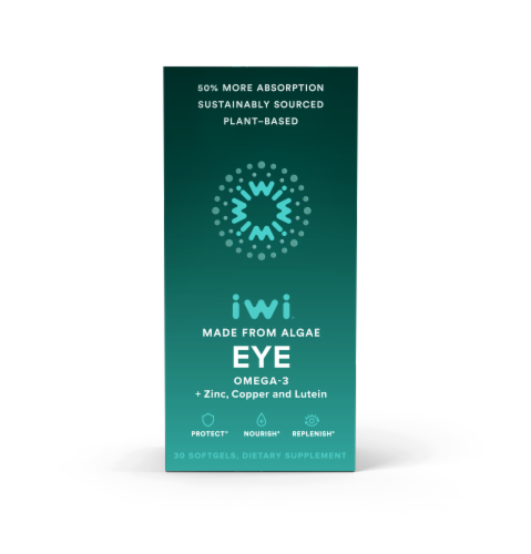 iwi Omega-3 + Zinc Copper and Lutein Eye Health Softgels Perspective: front