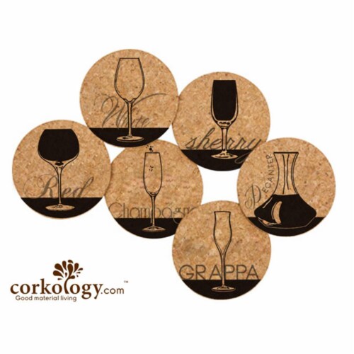 Corkology 405 Wine Glasses Cork Coaster Sets Perspective: front