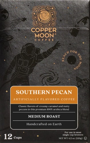 Copper Moon Coffee Medium Roast Southern Pecan Single Serve Coffee Pods Perspective: front