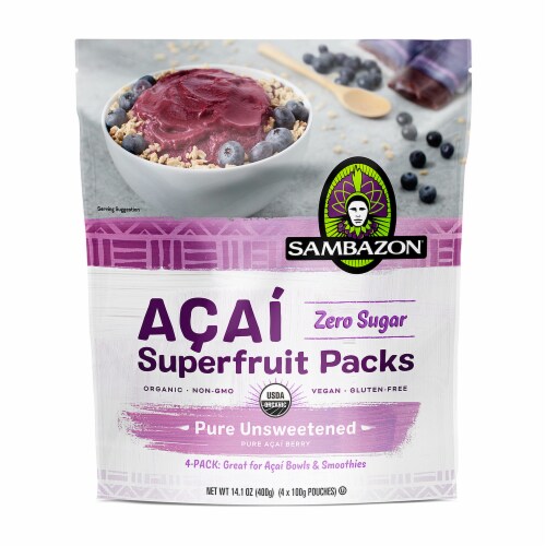 Sambazon Organic Puree Acai Berry Unsweetened Smoothie Pack Perspective: front