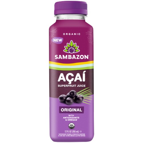 Sambazon® Organic Original Acai Superfruit Juice Bottle Perspective: front