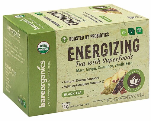BareOrganics Energizing Black Tea Single Serve Cups Perspective: front