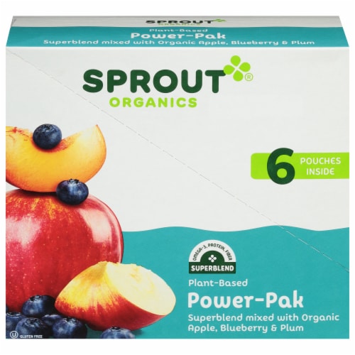 Sprout Power Pak Apple SuperBlend Blueberry Plum Stage T Baby Food Perspective: front