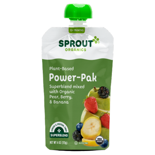 Sprout® Power Pak Organic Pear with Superblend Berry Banana Stage T Baby Food Perspective: front