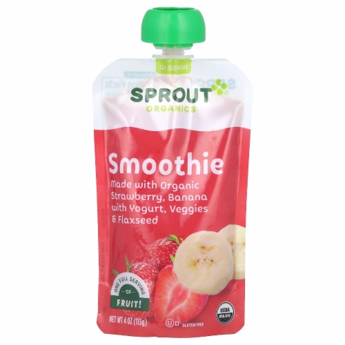 Sprout Organic Smoothie Strawberry Banana with Yogurt Veggies & Flax Seed Perspective: front