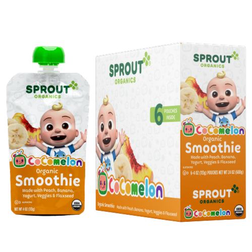 Sprout® Organic Smoothie Peach Banana with Yogurt Veggies & Flax Seed Baby Food Perspective: front