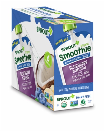 Sprout Organic Stage 2 Blueberry Banana with Coconut Milk Veggies & Flax Seed Smoothies Perspective: front